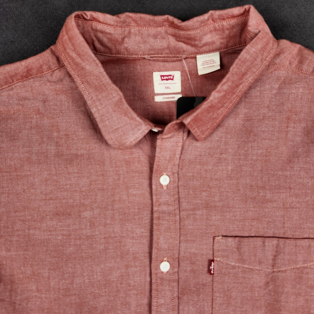 Levis The One‎ Pocket Shirt Mens XXL Red Chambray Standard Fit Long Sleeve NEW